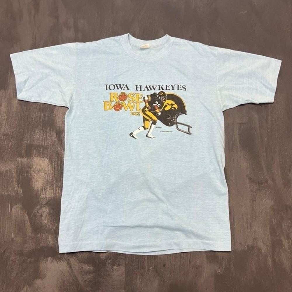 Vintage Iowa Hawkeyes Shirt‎ Mens Medium Blue 1980s Rose Bowl NCAA Football